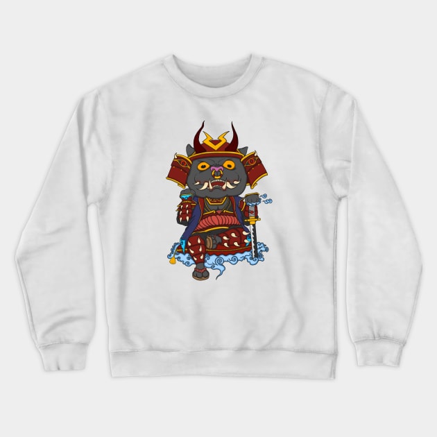 Oni samurai cat Devil cat blue on the cloud Crewneck Sweatshirt by NARO DESIGN